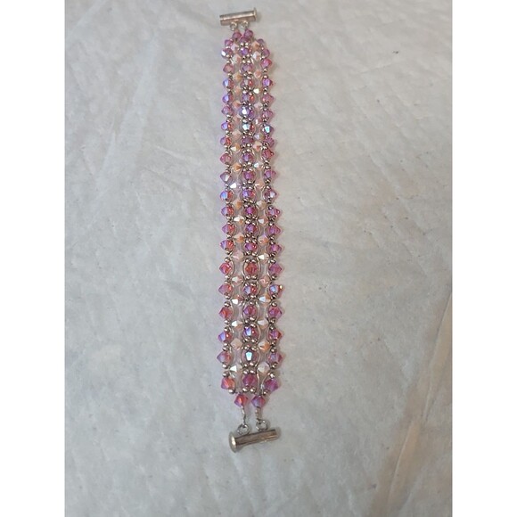 PINK BEADED Sterling Silver Bracelet - Picture 6 of 7
